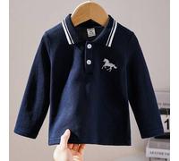 Dieses Baby Jungen Polokragen und besticktes Muster T-Shirt kombiniert das Design eines klassischen Polohemd mit einem und lebendigen Stickereimuster.