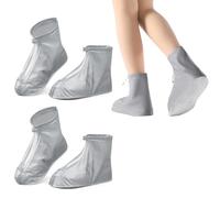 DIFLAX 2 Paires Wasserdicht Schuhüberzieher Wasserdichte Überschuhe mit Reißverschluss Wiederverwendbare Regenüberschuhe Rutschfeste Regen Schuhüberzüge Für Regen Schneetag Schlammige Straßen Grau (L)