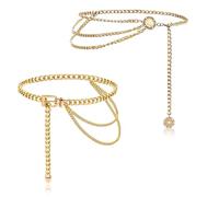 DIFLAX 2 Stück Damen Taillengürtel Mehrschichtiger Taillenkettengürtel Damen Goldene Bauchkette Verstellbare Punk Taillenkette Kette Body Link Outfit für Kleider Jeans (2 Stile)