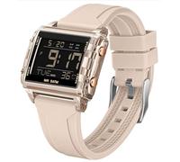 Digital Große Zahl Sportuhr Rechteckig Outdoor Wasserdicht Armbanduhr Transparent leuchtende ziffern mit Chronograph Stoppuhr Alarm Multifunktional Digitaluhr für Damen und Herren Beige Unique