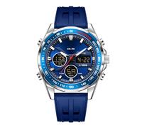 Digitale Armbanduhr für Herren, wasserdicht, Chronograph, analog, Quarzuhr, großes Zifferblatt, Militär, Sportuhr, stilvolle Business-Armbanduhr, elegantes Geschenk für Herren, Silikon/Blau