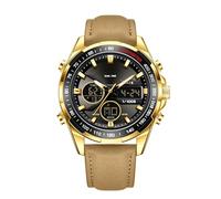 Digitale Armbanduhr für Herren, wasserdicht, Chronograph, analog, Quarzuhr, großes Zifferblatt, Militär, Sportuhr, stilvolle Business-Armbanduhr, elegantes Geschenk für Herren, Gürtel/Kaffee-Gold