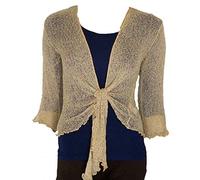 DigitalSpot Damen Bolero-Strickjacke, unifarben, vorne offen, zum Binden, Stricken Gr. 34-36, taupe
