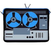 Digittrade LS131-17 Deejay Designer Laptop Tasche 17 Zoll Notebook Sleeve Schutzhülle Neopren bis 43,9 cm (17,3 Zoll) Kassettenrekorder Retro blau-schwarz