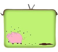 Digittrade LS158-11 Happy Piggy Designer Netbook Case 11,6 Zoll (29,5 cm) passend für Tablet 11 bis 12 3 Zoll Neopren Schutz-Hülle Tasche Schweinchen rosa-grün