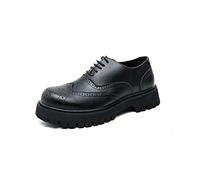 DIGJOBK Herren-Schuhe, luxuriös, Schnürschuhe, High Heels, schwarzes Leder, klobige Brogues, Retro, Plateau, Oxfords für Herren, höhenerhöhende Schuhe, Schwarz, matt, 41 1/3 EU