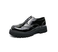 DIGJOBK Herren-Schuhe, luxuriös, Schnürschuhe, High Heels, schwarzes Leder, klobige Brogues, Retro, Plateau, Oxfords für Herren, höhenerhöhende Schuhe, Schwarz glänzend, 41 1/3 EU