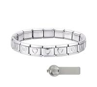 Dihope Italian Charm Bracelet Silber Edelstahl 18 Module Abnehmbar Italienische Armband mit Tool DIY Modular 9mm Italian Style Charms Armbänder Geschenk für Damen Herren (Silber Herz)