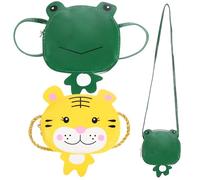 DIKACA 2 Stück Kleine Pu imitat Mädchen Schultertaschen Katzen Frosch Motiv Cartoon Design Reißverschluss Verstellbarer Gurt Praktische Umhängetaschen für Ausgehen und Reisen