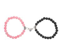 DIKACA 2 Stück Verstellbares Paararmband aus Rosenquarz und Schwarzem Satin mit Herzform Modisch und Langlebig Ostergeschenk für Freundin zum Valentinstag