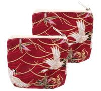 DIKACA 2 Stück Vintage chinesische Stoff Münzgeldbeutel Kleine Canvas Tasche mit Reißverschluss Retro Japanisches Design Weich und Langlebig Vielseitige Aufbewahrungstasche für Schlüssel