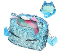 DIKACA Kleiner Einhorn Umhängetasche mit Pailletten in Blau Pu Leder Verstellbarer Schultergurt Modisch und Leicht zu Reinigen für Strand und Alltag