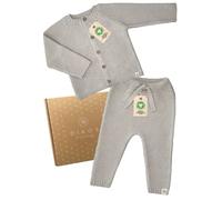 DIKOS Strick-Set aus Strickjacke und Hose - warmes grau - GOTS 100% Bio Baumwolle Junge Mädchen Baby - Babykleidung Neugeborenen Pullover Geschenk Geburt Erstausstattung (62)