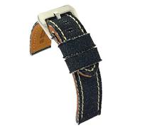 diloy Textil Uhrenarmband Jeans Denim ausgefranst Lederfutter flach sportlich - Größen 18mm 20mm 22mm 24mm 390 Schwarz 20mm