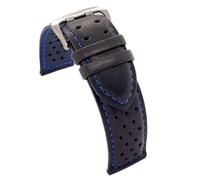 diloy Uhrenarmband glattes perforiertes Rindsleder Rallye Racing - Bunte Naht und Innenfutter - Größen 18mm 20mm 22mm 24mm - Schwarz mit Rot Blau Gelb Orange Weiß - Sportliches Design 380 Schwarz