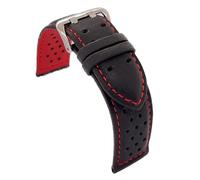 diloy Uhrenarmband glattes perforiertes Rindsleder Rallye Racing - Bunte Naht und Innenfutter - Größen 18mm 20mm 22mm 24mm - Schwarz mit Rot Blau Gelb Orange Weiß - Sportliches Design 380 Schwarz