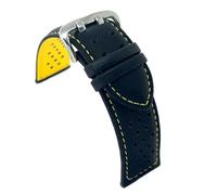 diloy Uhrenarmband glattes perforiertes Rindsleder Rallye Racing - Bunte Naht und Innenfutter - Größen 18mm 20mm 22mm 24mm - Schwarz mit Rot Blau Gelb Orange Weiß - Sportliches Design 380 Negro y