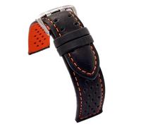 diloy Uhrenarmband glattes perforiertes Rindsleder Rallye Racing - Bunte Naht und Innenfutter - Größen 18mm 20mm 22mm 24mm - Schwarz mit Rot Blau Gelb Orange Weiß - Sportliches Design 380 Schwarz