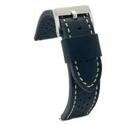 diloy Uhrenarmband Rindsleder glatt perforiert Rallye Racing Vintage - Kontrastnähte schwarz weiß rot blau - Größen 20mm 22mm 24mm - Schwarz - Sportlich klassisch 398 Schwarz Und Weiß 24mm