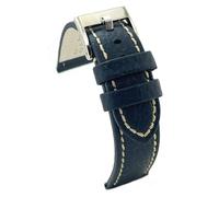 diloy Uhrenarmband Rindsleder mit Bison-Prägung und weißer Naht - Sportlicher Stil - Für robuste Uhren - Größen 18mm 20mm 22mm 24mm 26mm - Schwarz oder Braun 376 Navy Blau 24mm