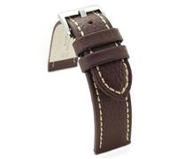 diloy Uhrenarmband Rindsleder mit Bison-Prägung und weißer Naht - Sportlicher Stil - Für robuste Uhren - Größen 18mm 20mm 22mm 24mm 26mm - Schwarz oder Braun 376 Dunkelbraun 18mm