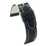 diloy Uhrenarmband Rindsleder mit Bison-Prägung und weißer Naht - Sportlicher Stil - Für robuste Uhren - Größen 18mm 20mm 22mm 24mm 26mm - Schwarz oder Braun 376 Schwarz 18mm