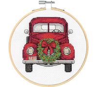 Dimensions 72-76045 Vintage-Truck Kreuzstich-Set mit Weihnachts-Zählmuster, Baumwolle Holz, Weiß, 14 Cnt. Aida, 6" D, 5 Count
