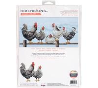Dimensions Kreuzstich-Set, Hühner-Zählmuster, 14 Karat, hellblaues Aida-Tuch, fertiges Projekt, 40,6 x 20,3 cm, mehrfarbig, 4 Stück
