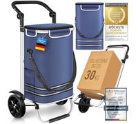 DIMONO® Einkaufstrolley klappbar, 56L Kühlfach, 30kg Tragkraft in Blau | Schont den Rücken, 3-in-1 Hackenporsche mit leisen Rädern, wasserabweisender Shopping Trolley, große abnehmbare Kühltasche