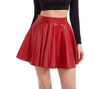 DingCo Schwarzer PU-Lederrock für Damen, Mini-Faltenrock, hohe Taille, klassischer Kunstlederrock-Look, Rot/Ausflug, einfarbig (Getaway Solids), XX-Large