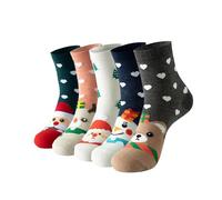 DINGFDENG 5 Paare Weihnachtssocken Damen - Weihnachtselch-Alter-Mann-Glocke, Christmas Socks Größe 39-42, Socken Weihnachten für Frauen und Mädchen Weihnach