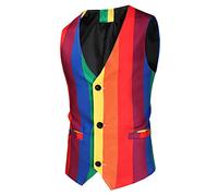 Dinnesis Herren Anzugweste, Ärmellose Männer Weste Gilet Business Casual V-Ausschnitt Weste formale Leichte Regenbogen Gilet Jackett Slim Smoking Frack Anzug Business Hochzeit