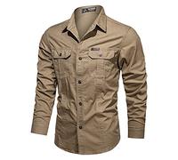 Dinnesis Herren Hemd Langarm Slim Fit Outdoorhemd Vintage Hemd Cargo Langarm-Hemd Für Männer Schnelltrocknend Funktionsshirt Für Wandern Arbeitshemd Cargo-Hemd Mit Tasche Businesshemden