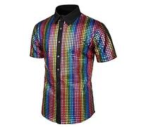 Dinnesis Herren Hemden Sommer Kurzarm Hawaii Hemd MäNner Freizeithemden für Herren Strandhemd Herren Slim Fit Sommer Funky Hemden Für Pailletten Party Nacht Club, M-3XL