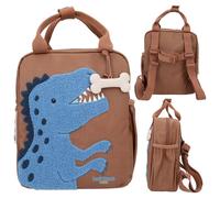 Depesche 12020 World Mini-Rucksack in Braun für Kinder, mit Dino-Motiv aus Frotteestoff und Knochen-Anhänger, Tasche mit verstellbaren Trägern und Griffen