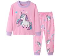 Dinopjs Mädchen Schlafanzug Langärmeliges Pyjama Set Casual Einhorn Muster Sterne Mädche Cartoon Baumwolle Schlafkleidung Hausanzug Urlaubskläder für Kinder, Rosa