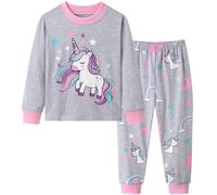 Dinopjs Mädchen Schlafanzug Langärmeliges Pyjama Set Casual Einhorn Muster Sterne Mädche Cartoon Baumwolle Schlafkleidung Heimkleidung für Kinder, Grau