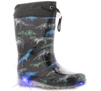 Dinosaur Hunters Bounce Gummistiefel für Jungen - Dinosaurier-Gummistiefel für Kleinkinder und Kinder mit blinkenden Lichtern, warme Fleece-gefütterte Gummistiefel mit verstellbarem Knebel, Schwarz