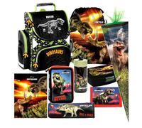 Dinosaurier Dino 9 Teile Set T- Rex Schulranzen Ranzen Tasche TORNISTER Geldbeutel SCHULTÜTE 85 cm Federmappe mit Sticker-von-Kids4shop