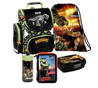Dinosaurier Dino T-Rex Schulranzen Ranzen Tornister 5 TLG Set Tasche Federmappe mit Sticker-von-Kids4shop
