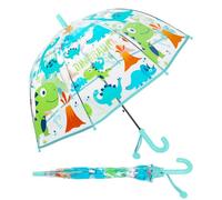 Dinosaurier Regenschirm Kinderschirm Stockschirm, Windsicher Robustheit Regen Regenschirm Transparent, Kinderregenschirm Durchsichtig Junge Mädchen, Kuppel-Blasenschirm Durchmesser=70cm Blau