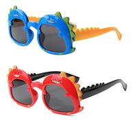 Dinosaurier-Sonnenbrille für Kinder von 2 bis 6 Jahren, polarisierter UV-Schutz, sichere Passform für Outdoor-Abenteuer, blaue, gelbe, rote und schwarze Gläser, 1 Pack/Blau-Gelb, 1 Stück