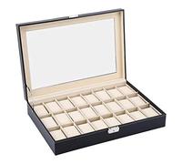 Dioche Uhrenbox mit Deckel, Etui für 24 Uhren, Schatulle aus PU-Leder für Herrenuhr, Schwarz