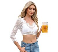 Dirndl Bluse Damen Dirndlbluse Spitze Weiß Trachtenbluse für Oktoberfest | Dirndl Schwarz丨Langarm V Ausschnitt Dirndlbluse丨3/4 Ärmel Spitzenbluse丨Stretch Tracht Bluse丨XS-3XL