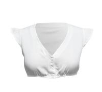 Dirndl Bluse Damen Flügelärmel Dirndlbluse Zum Knöpfen Elegante Trachtenbluse V Ausschnitt Weiß Modern Bayerische Spitze Dirndlblusen Tracht Blusen Spitzenbluse für Oktoberfest