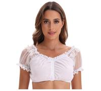 Dirndl Bluse Damen Kurzarm Dirndlbluse Weiß Elegante Trachtenbluse Spitze Modern Bayerische Dirndlblusen Tracht Blusen Mit Rüschen Patchwork Spitzenbluse für Oktoberfest