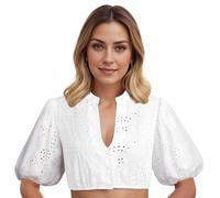 Dirndl Bluse Damen Kurzarm V-Ausschnitt Dirndlbluse Weiß Hollow Out Knopfleiste Trachtenbluse für Oktoberfest & Karneval Dirndlblusen für Damen Weiss Bayerisches Dirndl Blusen Trachten Oberteil
