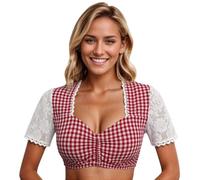 Dirndl Bluse Damen Mit Spitze Rote Dirndlbluse V-Ausschnitt Elegante Kurzarm Dirndlblusen Für Trachtenblusen Lochspitze Baumwoll Oktoberfest Trachtenbluse Langarm Große Größen Transparent Grosse Rot