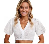 Dirndl Bluse Damen Traditionelle Bierbekleidung Dirndl Damen Weißes Hemd Dirndlbluse Kurzarm Bayerisches Bierfest Spitze Flügelärmel Weiß Dirndlblusen Trachtenbluse für Oktoberfest Dirndlblusen