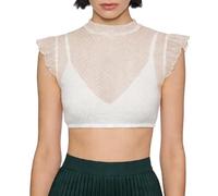 Dirndl Bluse Damen V-Ausschnitt Dirndlblusen mit Spitze Kurzarm & Flügelärmel Trachtenbluse Elegant Dirndlbluse Weiß Spitzenbluse für Oktoberfest